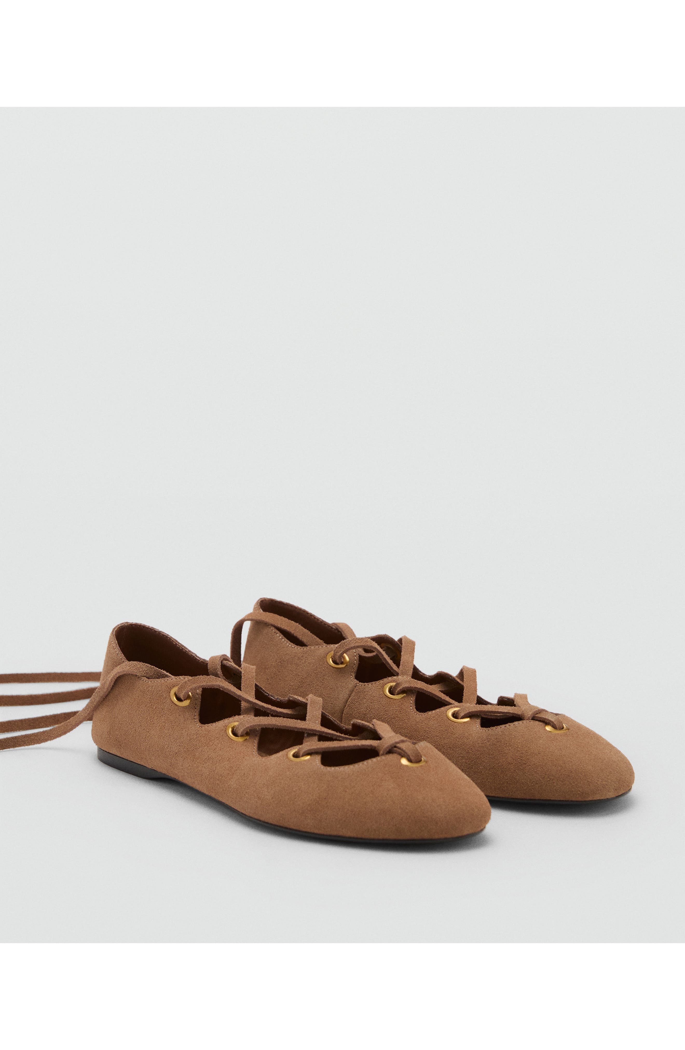 MANGO Ankle Wrap Ballet Flat, Main, color, Sand