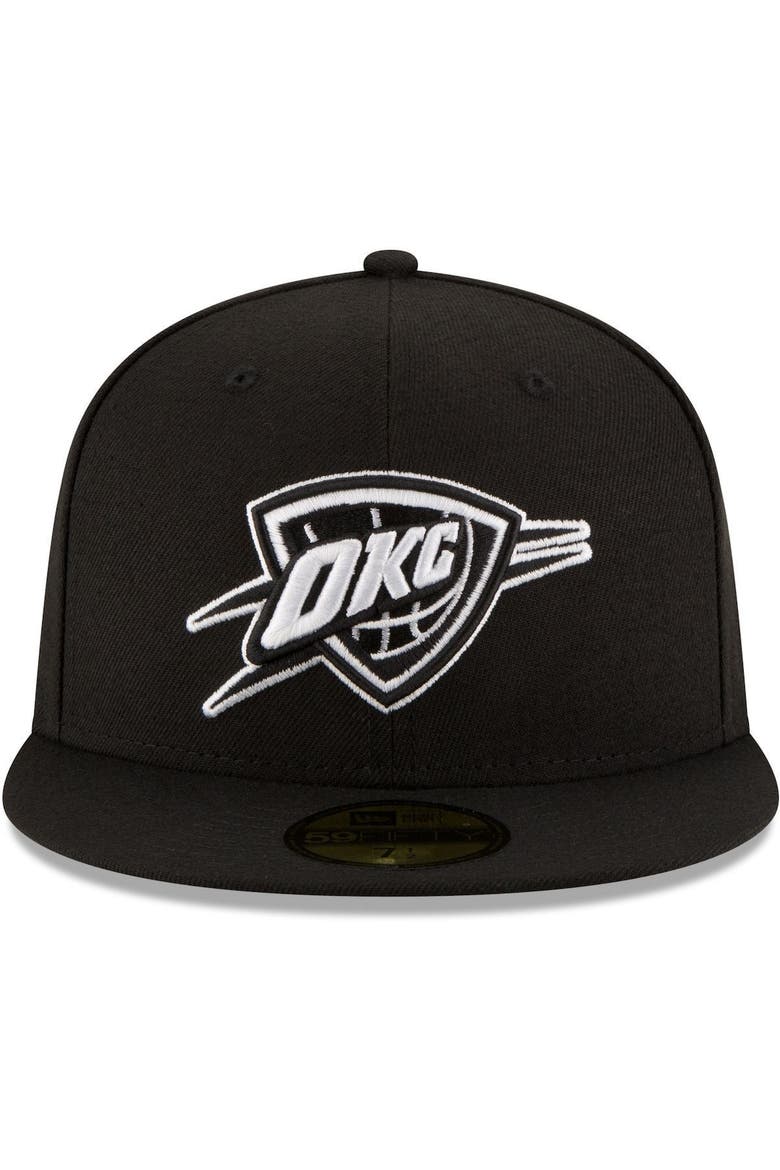 Men's New Era Black Oklahoma City Thunder Black & White Logo 59FIFTY Fitted Hat, Alternate, color, BLACK