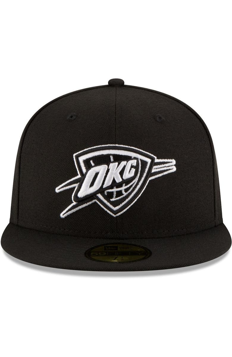 New Era Men's New Era Black Oklahoma City Thunder Black & White Logo 59FIFTY Fitted Hat, Alternate, color, Black