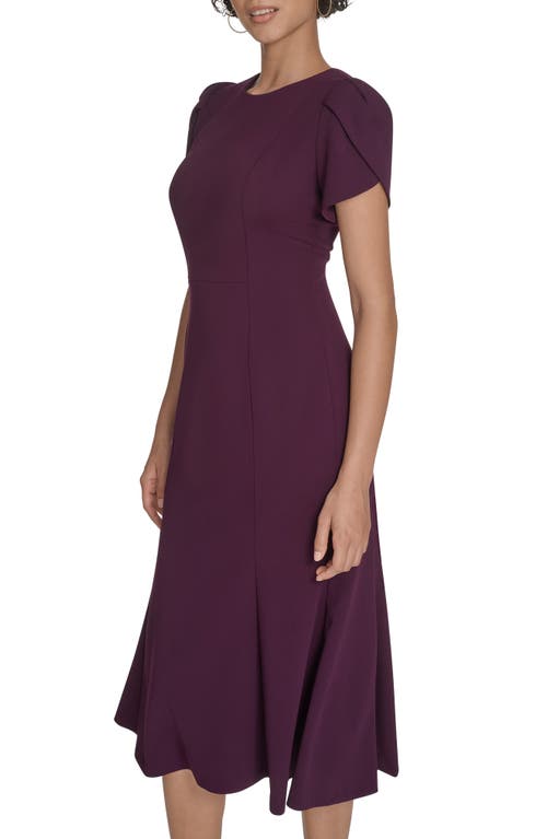 Calvin Klein Tulip Sleeve Crepe A-line Midi Dress In Purple