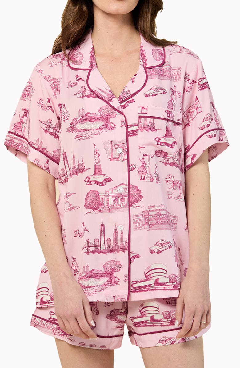 Katie Kime New York Toile Short Pajamas, Main, color, Pink