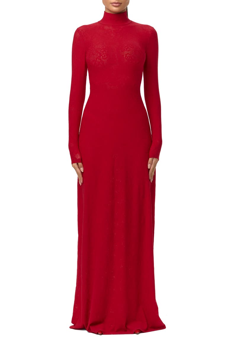 Mock Neck Long Sleeve Lace Maxi Dress, Main, color, RUBY RED