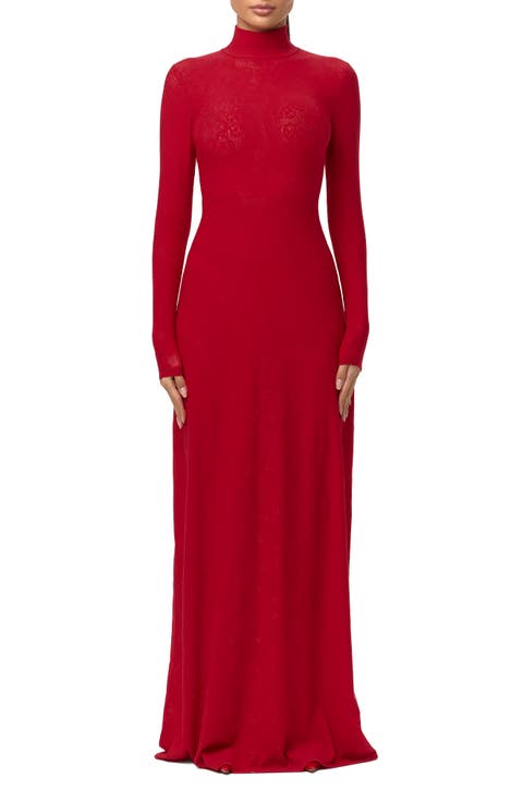 Mock Neck Long Sleeve Lace Maxi Dress