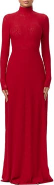 Naked Wardrobe Mock Neck Long Sleeve Lace Maxi Dress