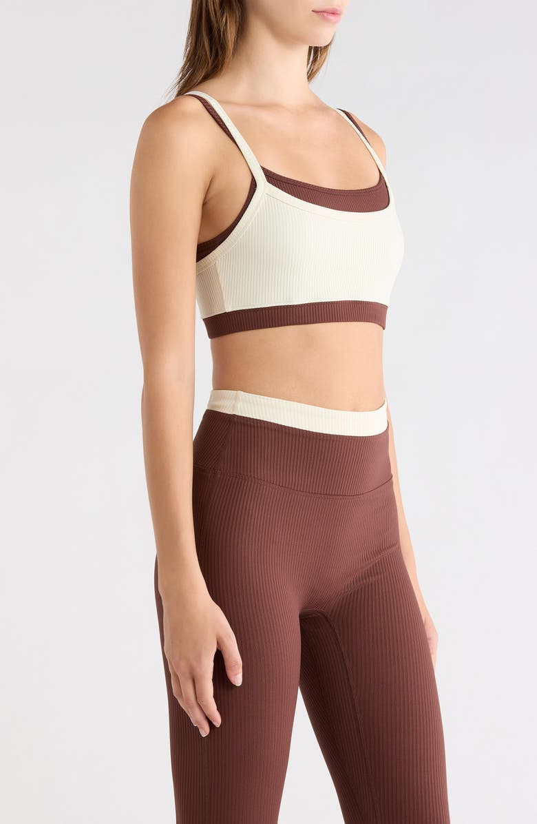 Year of Ours Layered Rib Sports Bra, Alternate, color, Shell/ Chocolate