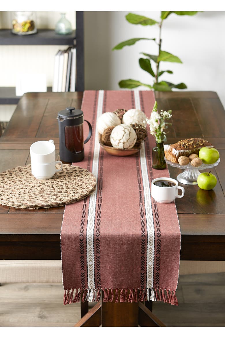 Striped Fringe Ribbed Table Runner, Alternate, color, Clay