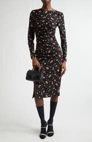Dolce&Gabbana Floral Print Long Sleeve Charmeuse Midi Dress