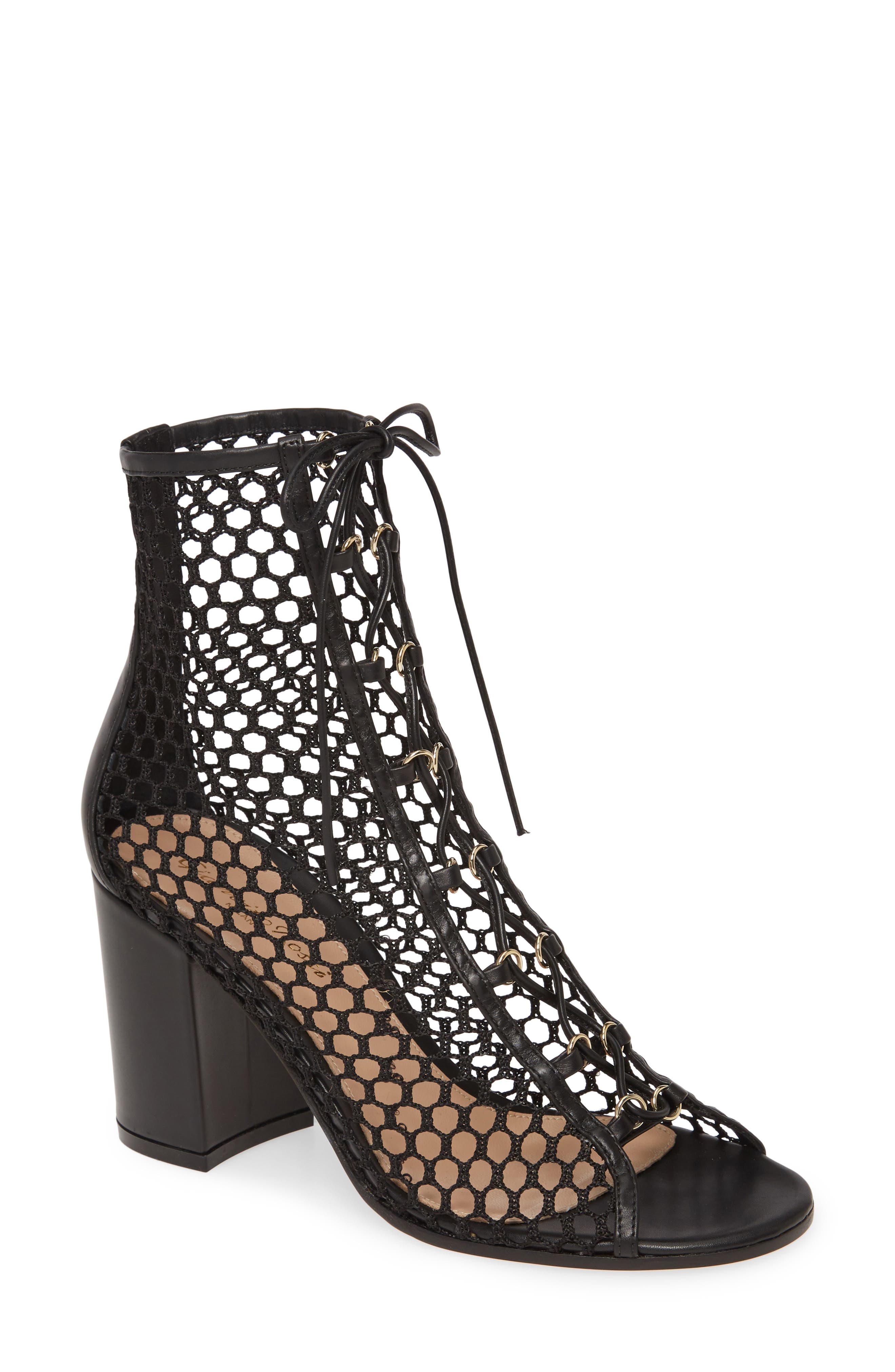 Gianvito Rossi Mesh Lace-Up Bootie, Main, color, 