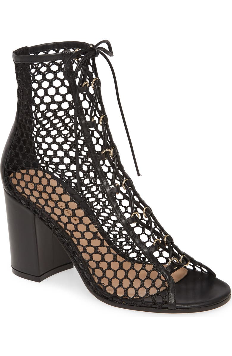 Gianvito Rossi Mesh Lace-Up Bootie, Main, color,