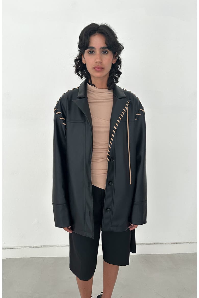 Milla Oversized Faux Leather Jacket, Alternate, color, Black