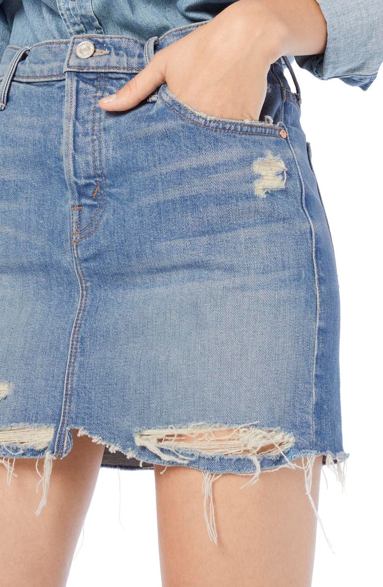 MOTHER Vagabond Fray Denim Miniskirt, Alternate, color, 