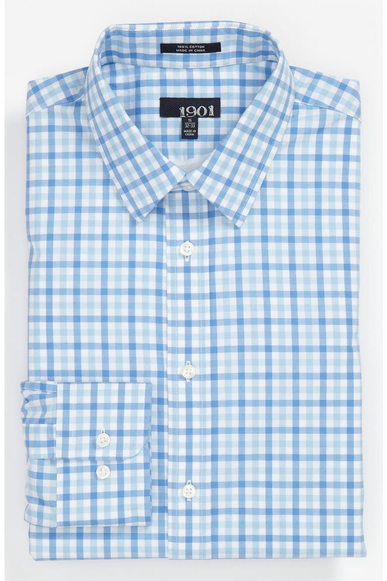Trim Fit Cotton Dress Shirt, Main, color, BLUE CHECK