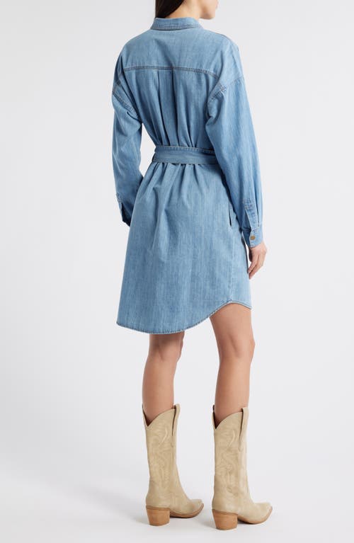 Treasure & Bond Long Sleeve Denim Belted Shirtdress In Medium Wash