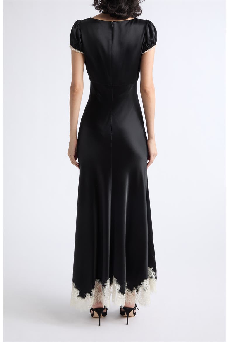 Sienne Lace Trim Satin Midi Dress, Alternate, color, BLACK/ GARDENIA