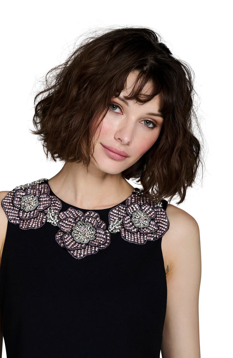 EMILY SHALANT Crystal Floral Cocktail Shift Dress, Alternate, color, Black