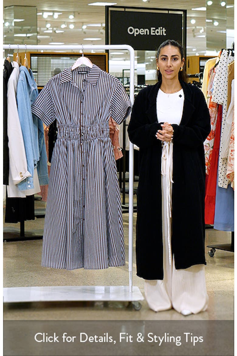 Stripe Short Sleeve Cotton Blend Midi Shirtdress video