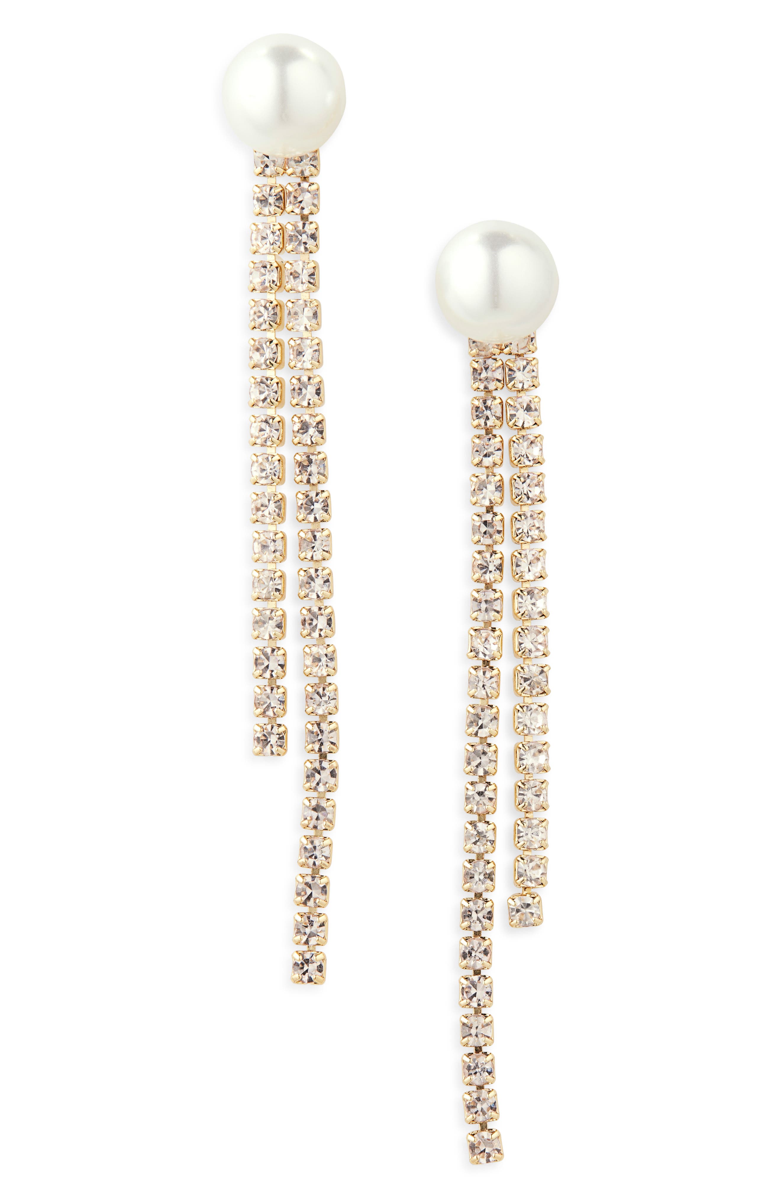 NORDSTROM RACK Faux Pearl & Crystal Sparkle Drop Earrings