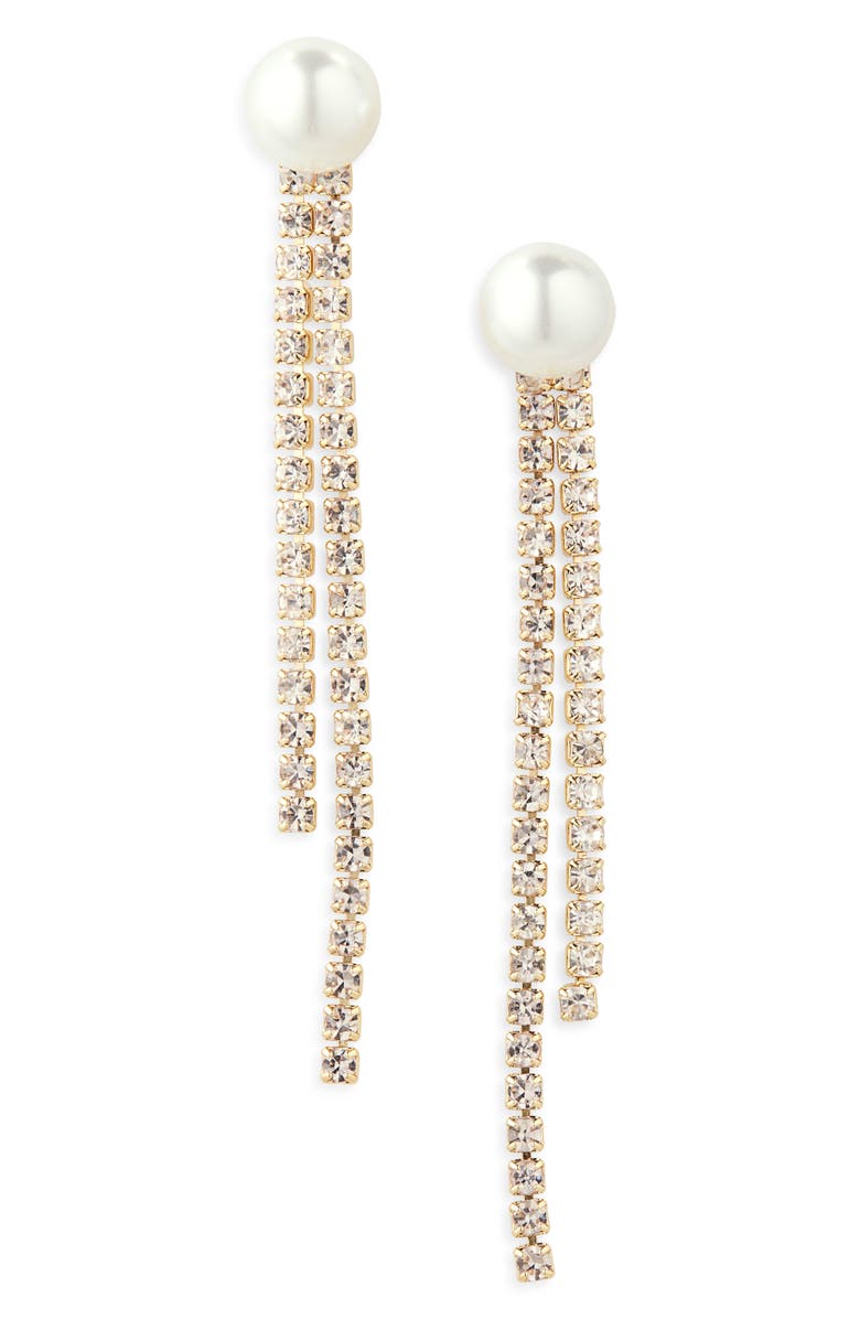 NORDSTROM RACK Faux Pearl & Crystal Sparkle Drop Earrings, Main, color, Clear- White- Gold