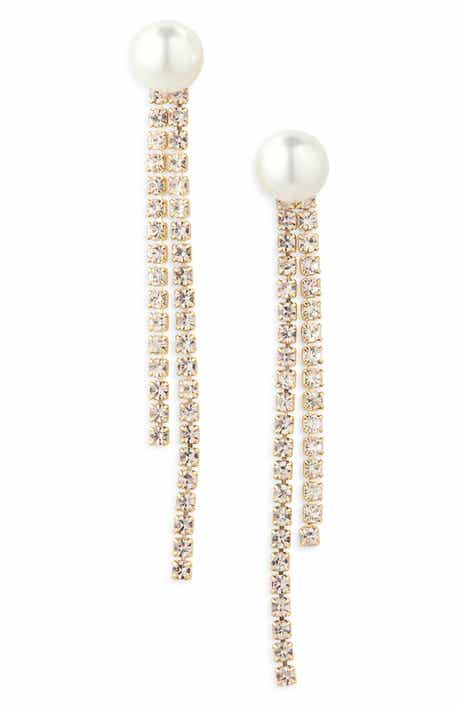 NORDSTROM RACK Faux Pearl & Crystal Sparkle Drop Earrings
