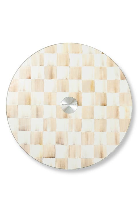 Mocha Check Glass Lazy Susan