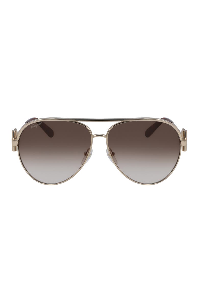 Salvatore Ferragamo 60mm Gradient Aviator Sunglasses, Main, color, GOLD/BROWN GRADIENT