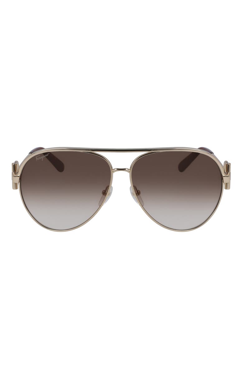 FERRAGAMO Salvatore Ferragamo 60mm Gradient Aviator Sunglasses, Main, color, Gold/Brown Gradient