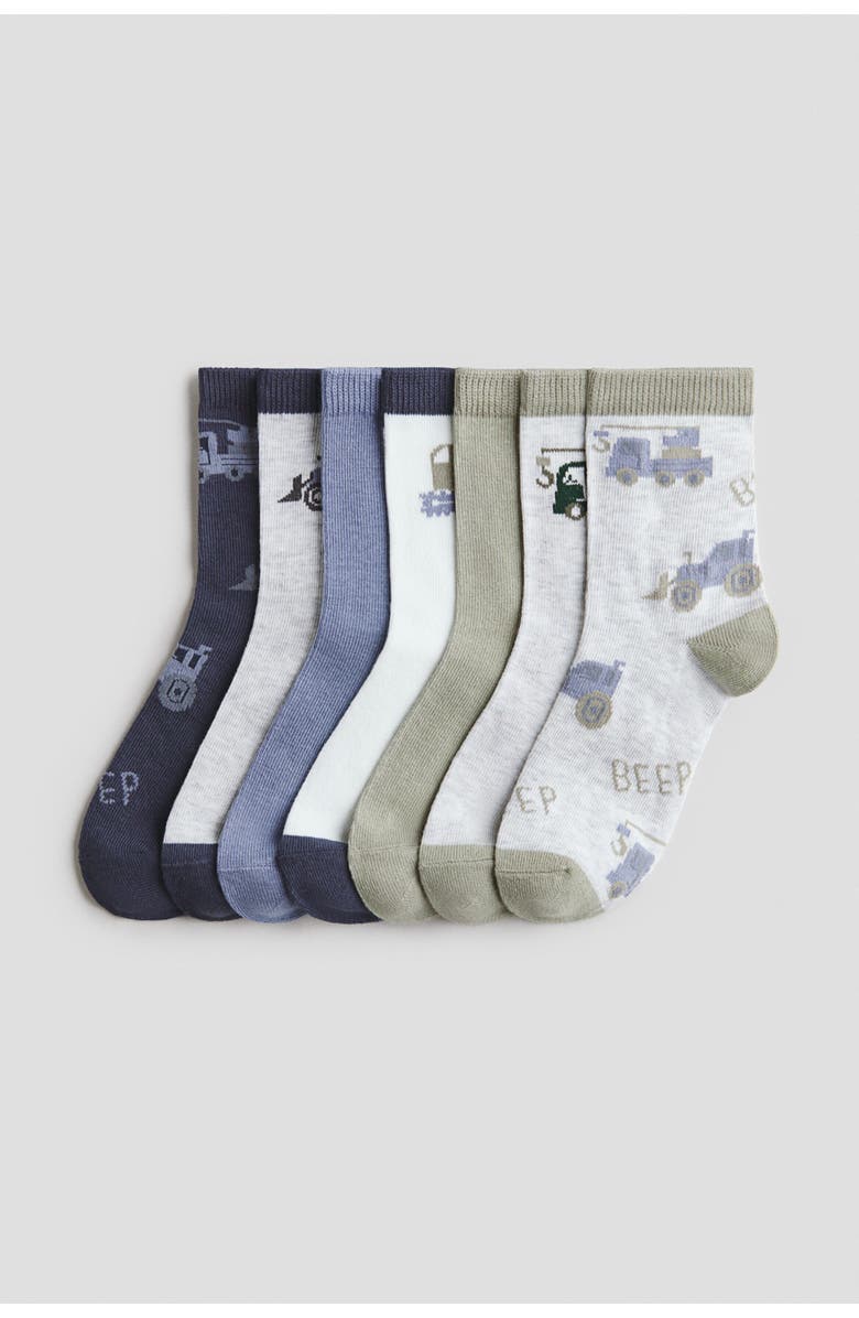 H&M 7-pack Socks, Main, color, Light Gray Melange/Vehicles