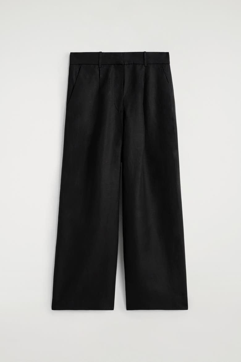 Relaxed Linen-blend Wide-leg Pants, Alternate, color, BLACK MÉLANGE