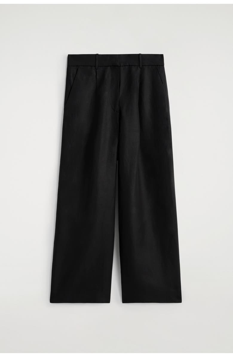 COS Relaxed Linen-Blend Wide-Leg Pants, Alternate, color, Black Mélange