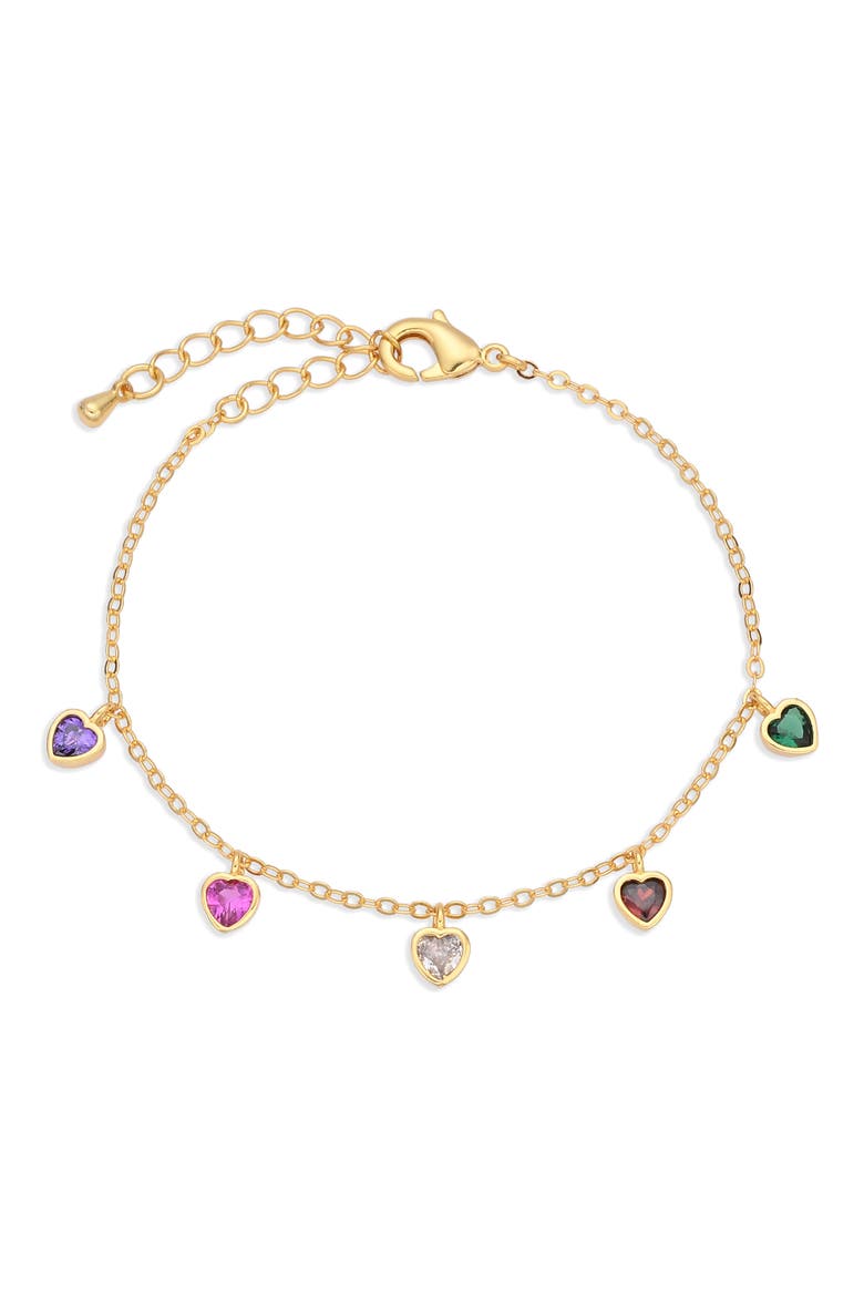 Set of 3 Cubic Zirconia Heart Charm Bracelets, Alternate, color, GOLD