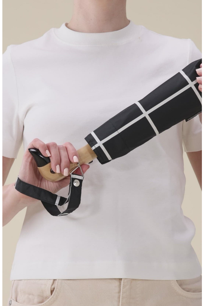 Eco-Friendly Compact Duck Umbrella, Alternate, color, Black / White Grid