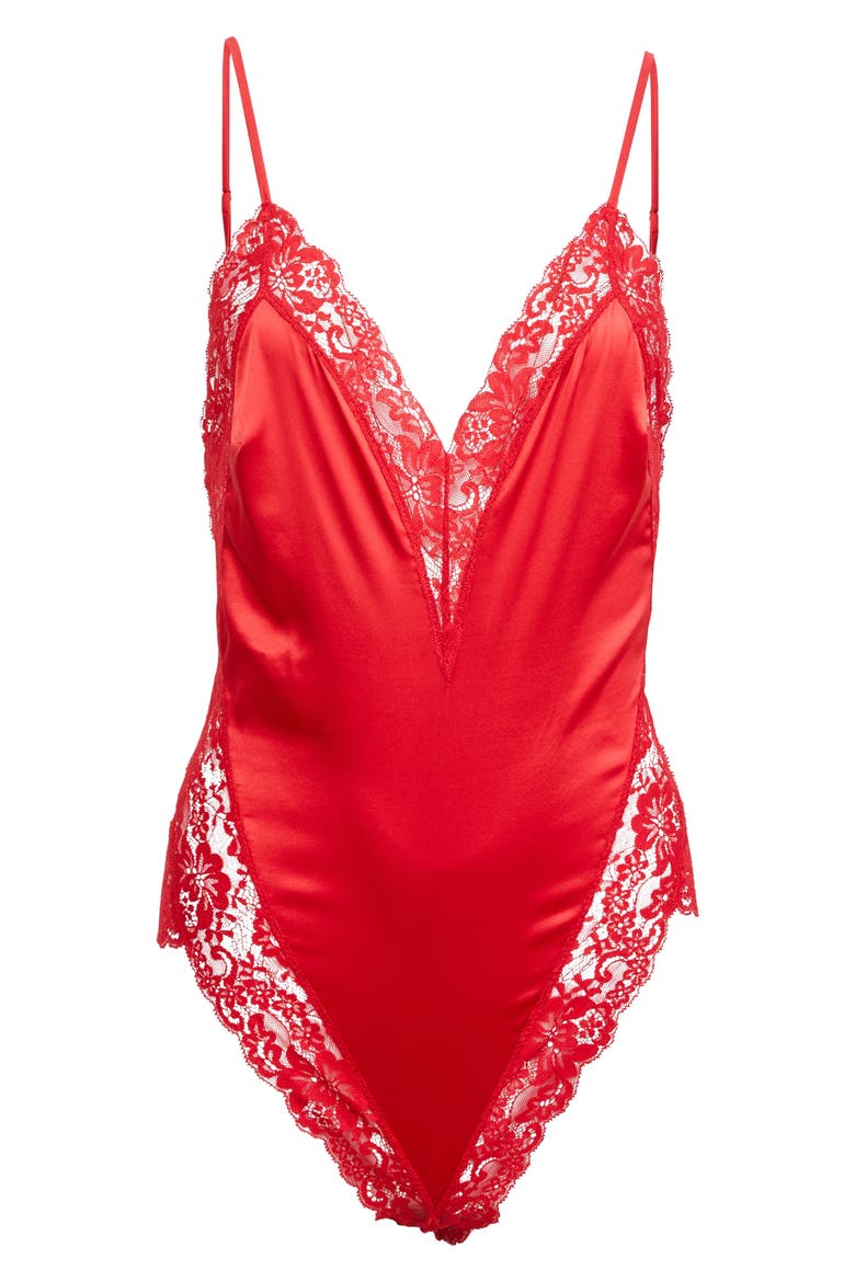 Lace Trim Silk Blend Teddy, Main, color, ROUGE