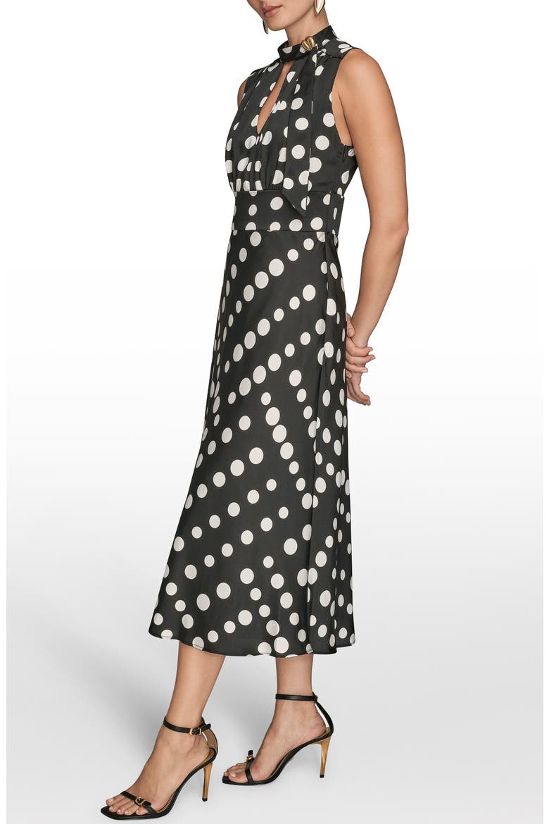 Print Scarf Sleeveless Midi Dress, Alternate, color, BLK CREAM