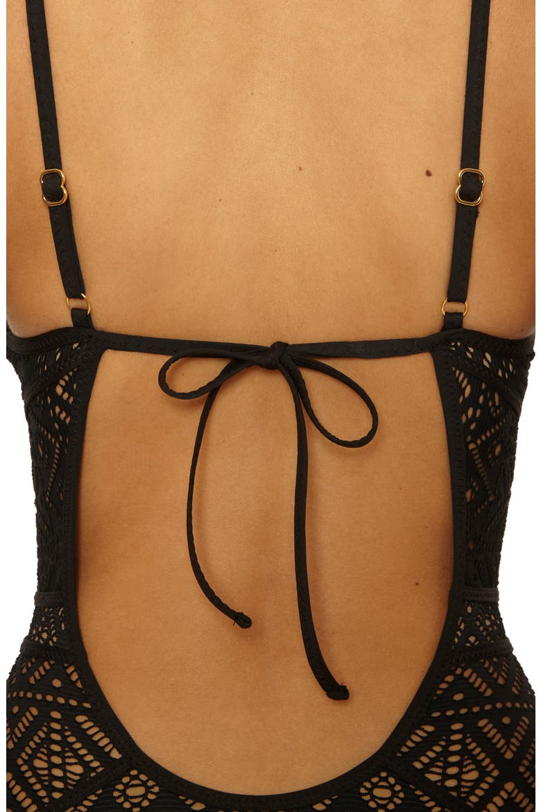 Keyhole One-Piece Swimsuit, Alternate, color, BLACK/ TAN