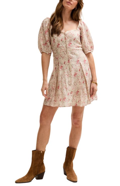 India Button Front Wishing Well Print Mini Dress