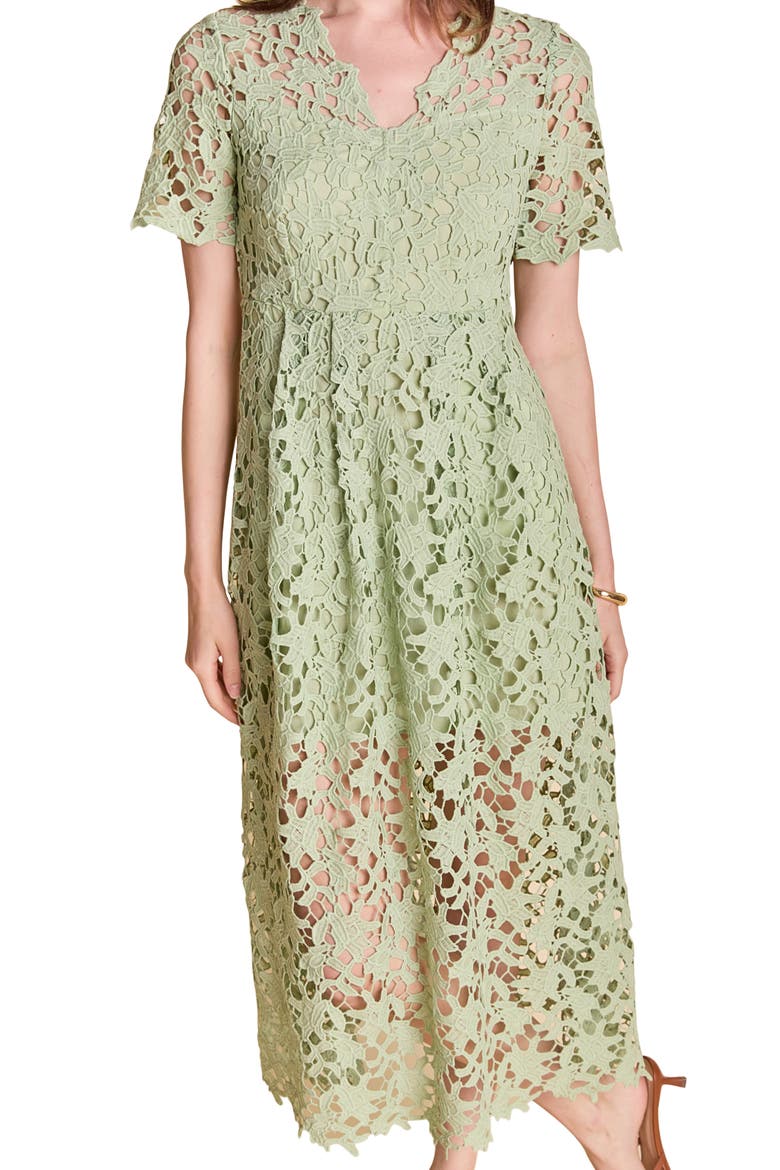 Allover Lace Midi Dress, Alternate, color, SAGE