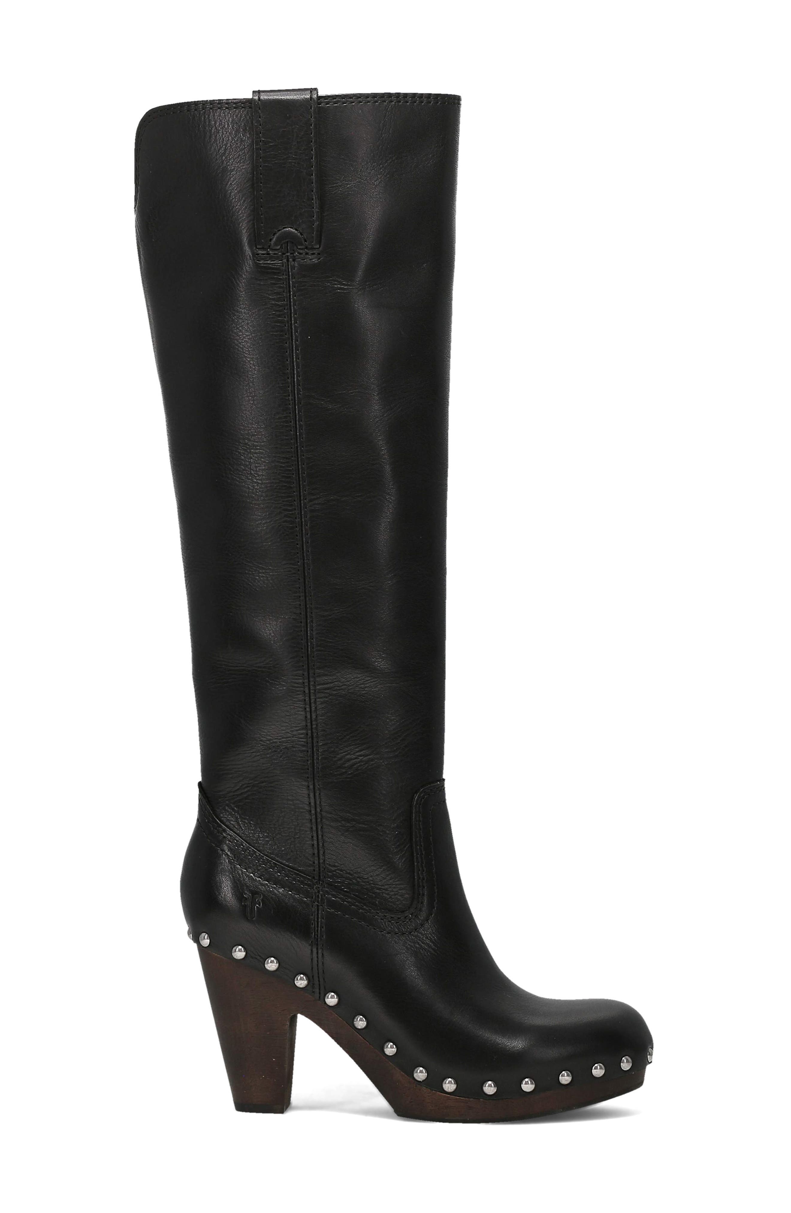 Cindy Pull On Leather Boot, Alternate, color, BLACK