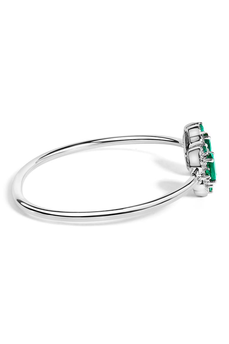 Sterling Silver White Topaz and Green Emerald Floral Bangle Bracelet, Alternate, color, Silver