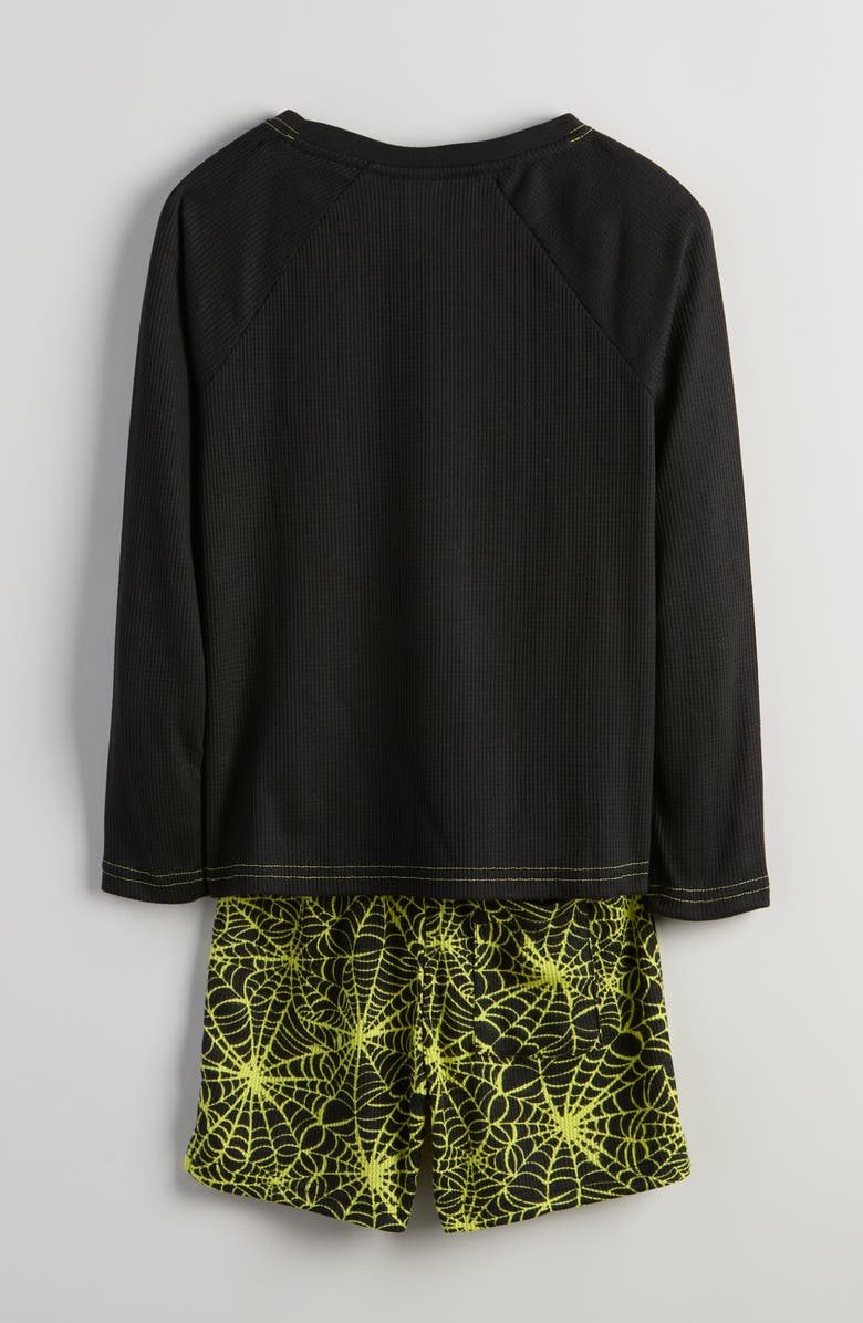 Nordstrom Kids' Two-Piece Henley Short Pajamas, Alternate, color, Black- Black Neon Web