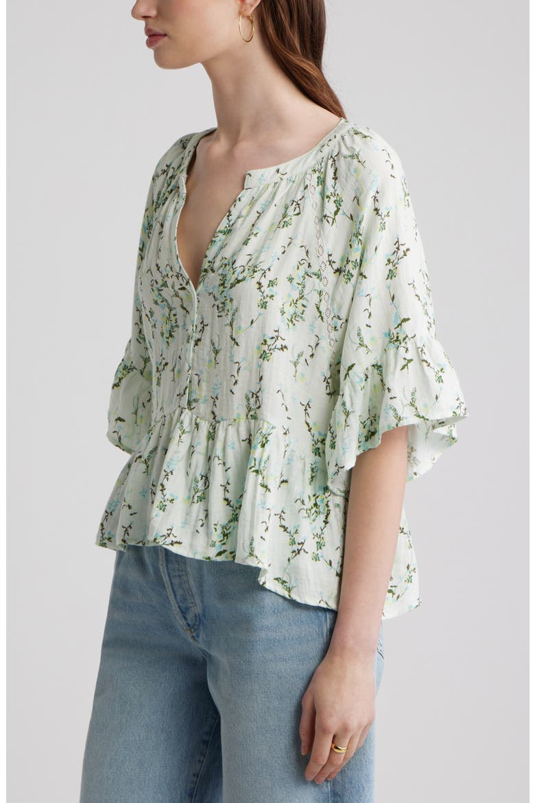 Ruffle Peplum Top, Alternate, color, IVORY- BLUE LILIBET FLORAL