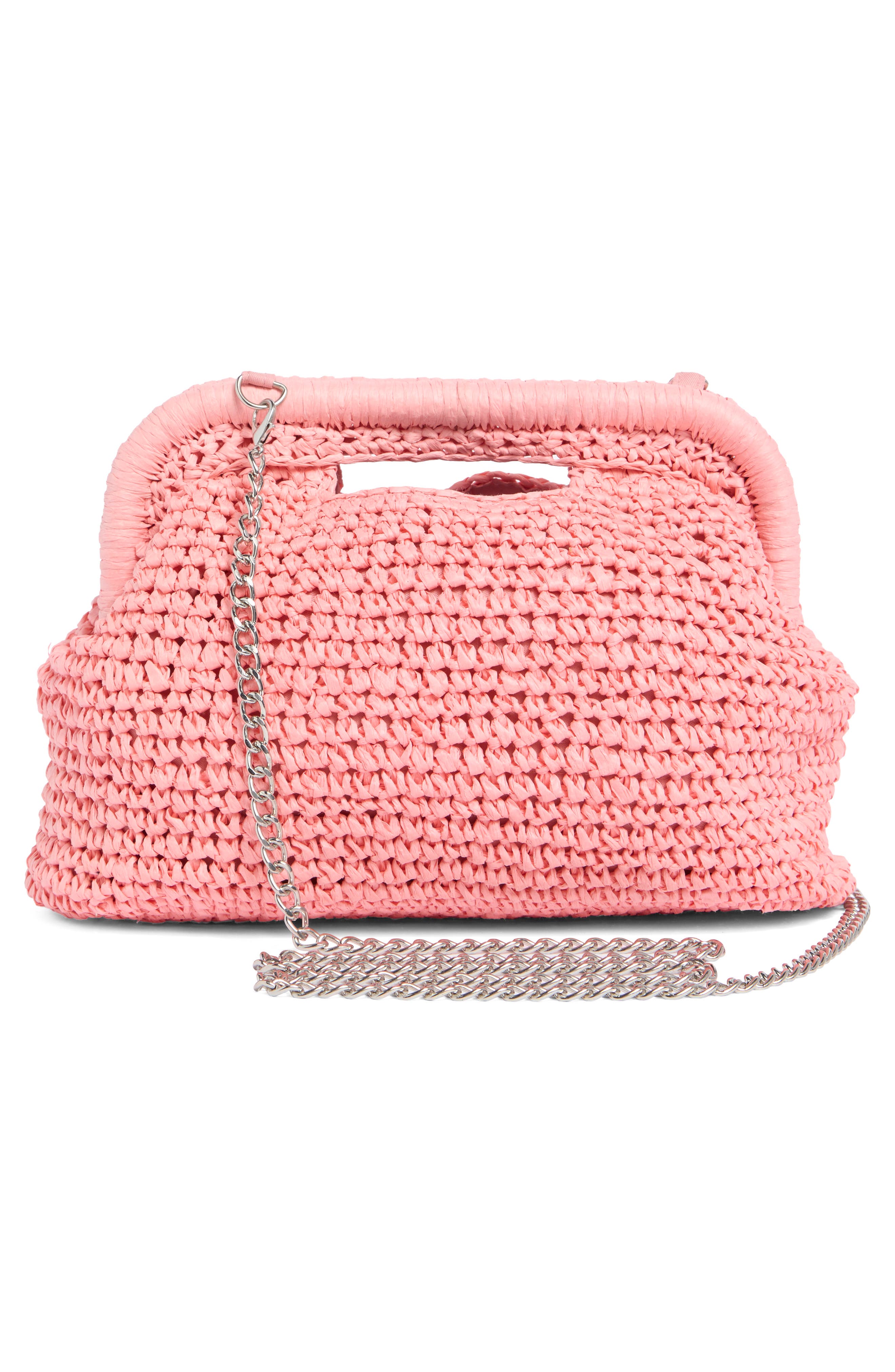 Straw Frame Clutch with Handle, Alternate, color, PEACH