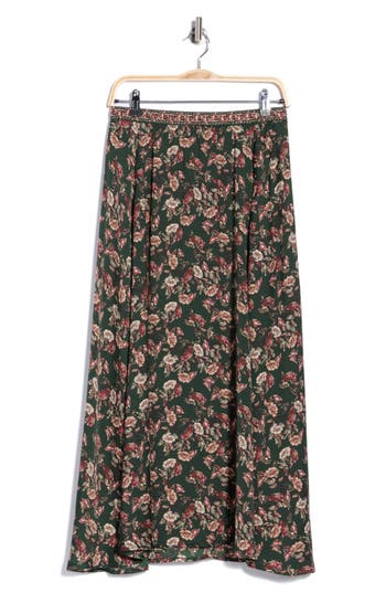 Max Studio Satin Midi Skirt In Green Painted Magnolia