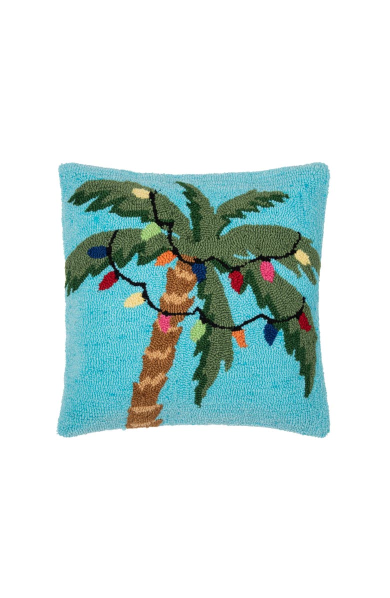 C&F Home Christmas Palm Tree w/ Lights Hooked Accent Throw Pillow, 18" x 18", Main, color, Blue
