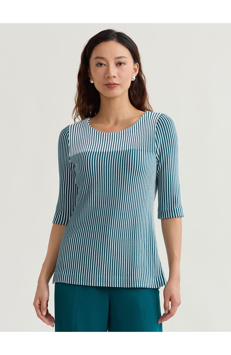 Misook Linear Stripe Soft Knit Tunic, Main, color, Spruce/White