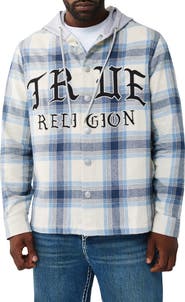 True Religion Hooded Flannel Snap-Up Shirt