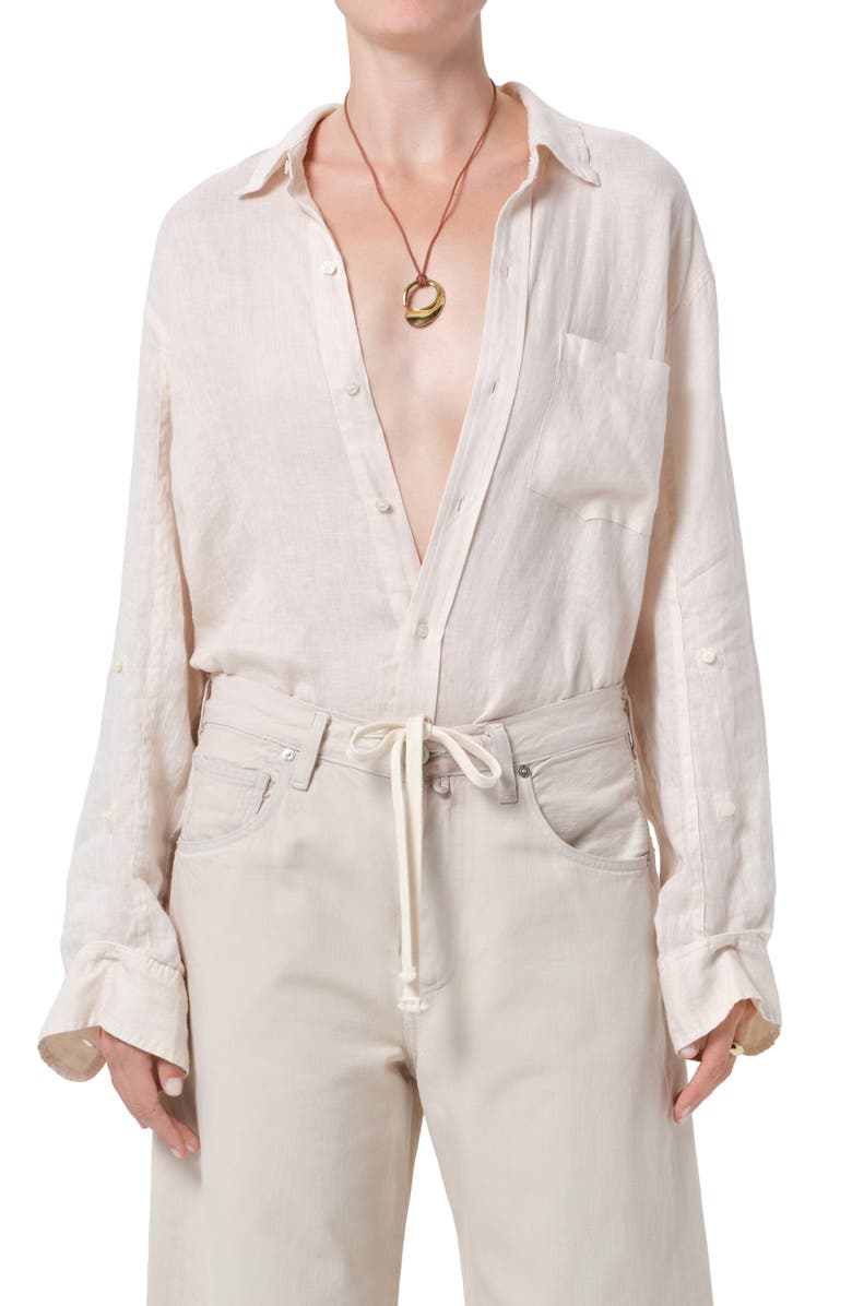 Citizens of Humanity Kayla Button-Up Linen Shirt, Main, color, Pale Stone