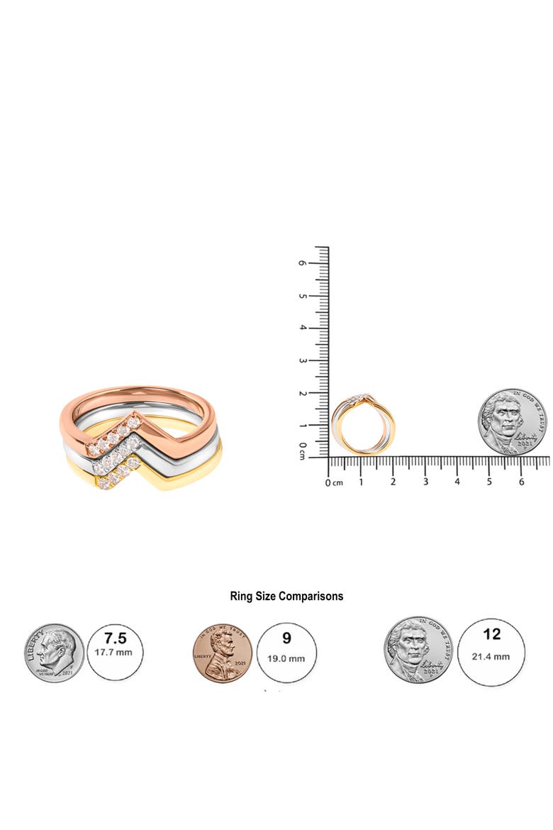 14K Gold 1/4 Cttw Diamond Chevron V Stackable Band Ring Set, Alternate, color, Yellow