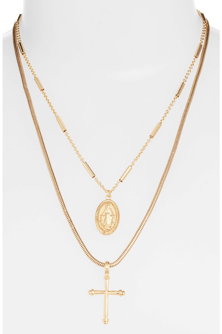Coin & Cross Set of 2 Necklaces, Main, color, GOLD