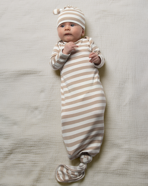 Kindred Bravely Knotted Baby Gown And Hat In Neutral