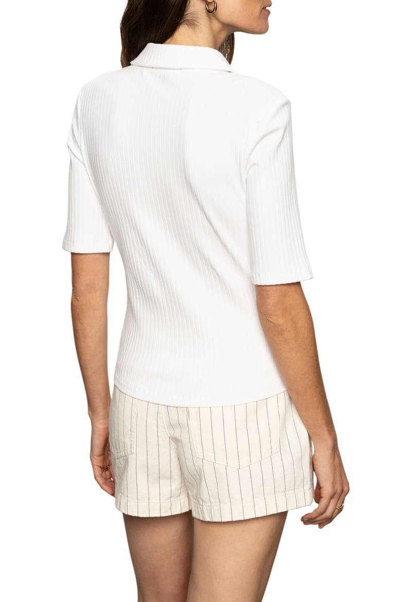 Elbow Sleeve Rib Button-Up Shirt, Alternate, color, WHITE